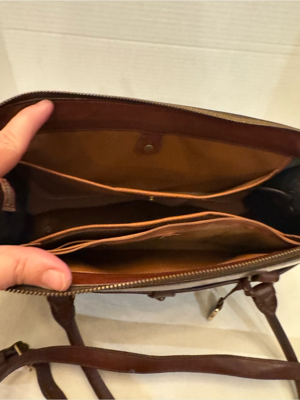 Vintage Dooney & Bourke AWL Navy Satchel Bag Made in USA Duck Fob Strap A6 - Picture 9 of 13
